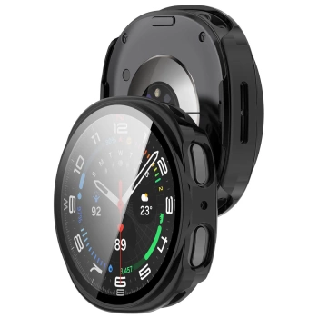 Etui ze szkłem do zegarka Bizon Case+Glass Watch do Samsung Galaxy Watch 8 44 mm, czarne