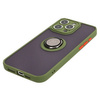 Etui z uchwytem na palec Bizon Case Hybrid Ring do iPhone 15 Pro Max, przydymione z zieloną ramką