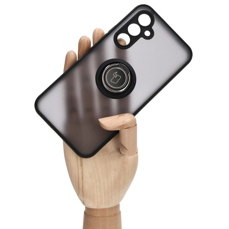 Etui z uchwytem na palec Bizon Case Hybrid Ring do Galaxy A54 5G, przydymione z czarną ramką