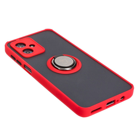Etui z uchwytem na palec Bizon Case Hybrid Ring do Motorola Moto G54 5G, przydymione z czerwoną ramką