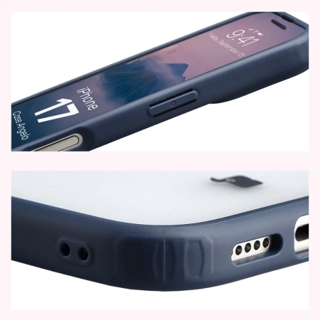 Etui Bizon Case Angelo do iPhone 17, półprzezroczyste z granatową ramką