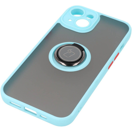 Etui z uchwytem na palec Bizon Case Hybrid Ring do iPhone 14, przydymione z jasnoniebieską ramką