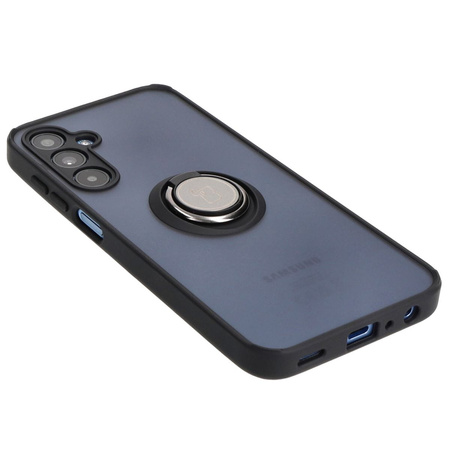 Etui z uchwytem na palec Bizon Case Hybrid Ring do Galaxy A25 5G, przydymione z czarną ramką