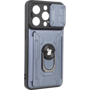 Etui Bizon Case Camshield Card Slot Ring do iPhone 14 Pro, szare
