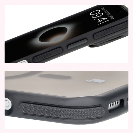 Etui z podstawką i pierścieniem magnetycznym Bizon Case Eclipse do iPhone 16 Pro,  przydymione z czarną ramką