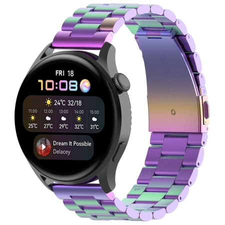 Pasek ze stali nierdzewnej do smartwatcha, Bizon Strap Watch Aura, QuickRelease 20 mm, tęczowy