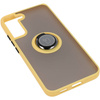 Etui z uchwytem na palec Bizon Case Hybrid Ring do Galaxy S22 Plus, przydymione z żółtą ramką