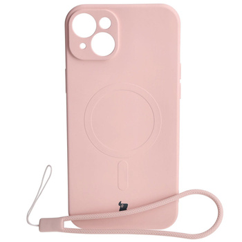 Etui silikonowe z pierścieniem magnetycznym Bizon Case Silicone Magnetic do iPhone 15 Plus, jasnoróżowe