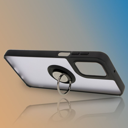 Etui z uchwytem na palec Bizon Case Hybrid Ring do Motorola Moto G55 5G, przydymione z czarną ramką