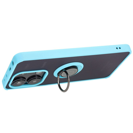 Etui z uchwytem na palec Bizon Case Hybrid Ring do Xiaomi Redmi Note 13 4G, przydymione z jasnoniebieską ramką