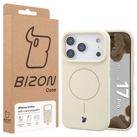 Silikonowe etui z pierścieniem magnetycznym Bizon Soft Case Magnetic do iPhone 17 Pro, écru