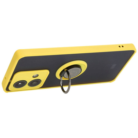 Etui z uchwytem na palec Bizon Case Hybrid Ring do Motorola Edge 40 Neo, przydymione z żółtą ramką