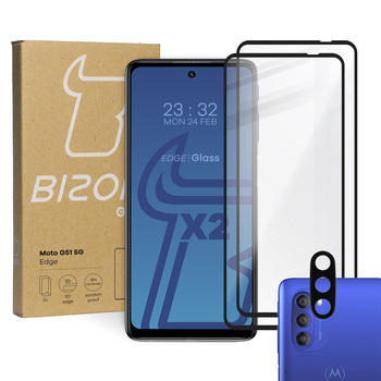 2x Szkło + szybka na aparat Bizon Edge Pack do Moto G51 5G