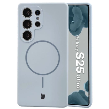 Silikonowe etui z pierścieniem magnetycznym Bizon Soft Case Magnetic do Galaxy S25 Ultra, błękitne