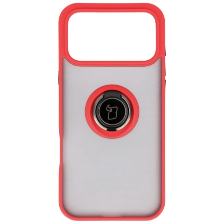 Etui z uchwytem na palec Bizon Case Hybrid Ring do iPhone 17 Pro Max, przydymione z czerwoną ramką