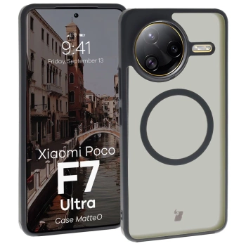 Etui z pierścieniem magnetycznym Bizon Case MatteO do Xiaomi Poco F7 Ultra, przydymione-czarne
