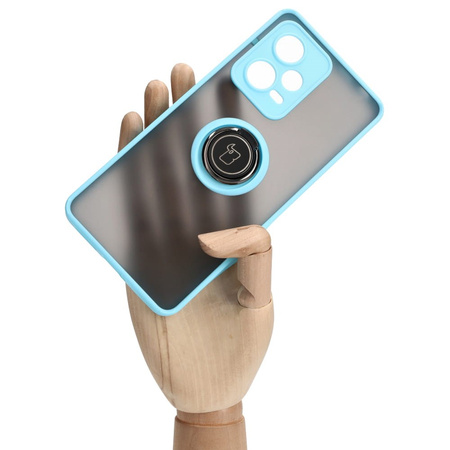 Etui z uchwytem na palec Bizon Case Hybrid Ring do Xiaomi Redmi Note 12 Pro+ 5G, przydymione z jasnoniebieską ramką