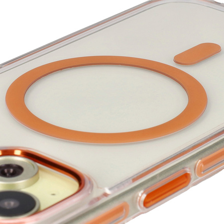 Etui z pierścieniem magnetycznym Bizon Case Marco do iPhone 15, przezroczyste z pomarańczową ramką