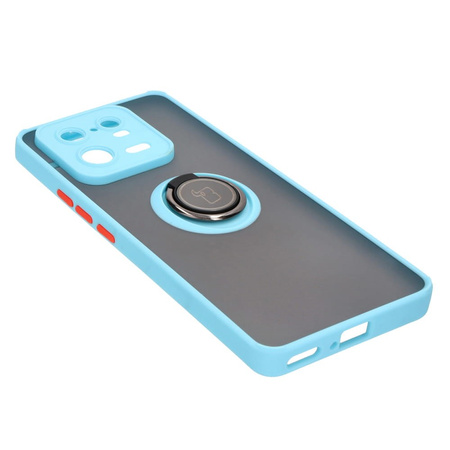 Etui z uchwytem na palec Bizon Case Hybrid Ring do Xiaomi 13 Pro, przydymione z jasnoniebieską ramką