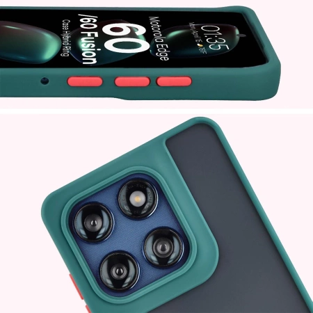 Etui z uchwytem na palec Bizon Case Hybrid Ring do Motorola Edge 60 Fusion / 60, przydymione z ciemnozieloną ramką