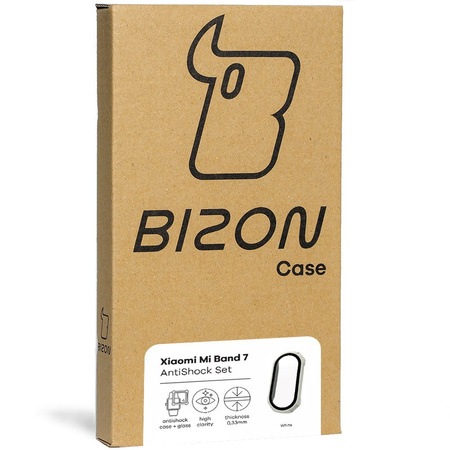 Etui ze szkłem Bizon Case AntiShock Set, Xiaomi Mi Band 7, białe