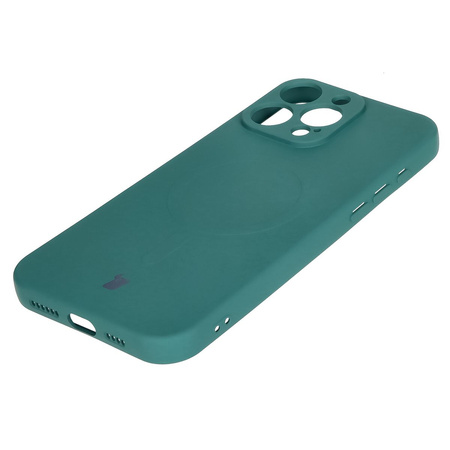 Silikonowe etui z pierścieniem magnetycznym Bizon Case Silicone Magnetic do iPhone 16 Pro, ciemnozielone