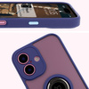 Etui z uchwytem na palec Bizon Case Hybrid Ring do iPhone 16, przydymione z granatową ramką