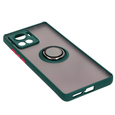 Etui z uchwytem na palec Bizon Case Hybrid Ring do Motorola Edge 30 Ultra, przydymione z ciemnozieloną ramką