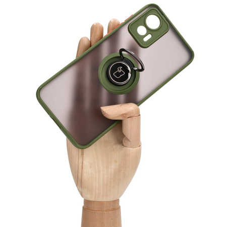 Etui z uchwytem na palec Bizon Case Hybrid Ring do Motorola Edge 30 Neo, przydymione z zieloną ramką