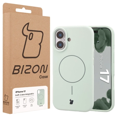 Silikonowe etui z pierścieniem magnetycznym Bizon Soft Case Magnetic do iPhone 17, pistacjowe