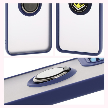 Etui z uchwytem na palec Bizon Case Hybrid Ring do Motorola Moto G35 5G, przydymione z granatową ramką