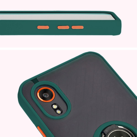 Etui z uchwytem na palec Bizon Case Hybrid Ring do Galaxy Xcover7, przydymione z ciemnozieloną ramką