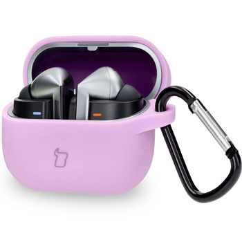Silikonowe etui z karabińczykiem Bizon Case Headphone Silicone do Galaxy Buds 3/3 Pro/3 FE, jasnofioletowe
