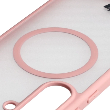 Etui z pierścieniem magnetycznym Bizon Case MatteO do Galaxy S25 FE, przydymione-jasnoróżowe