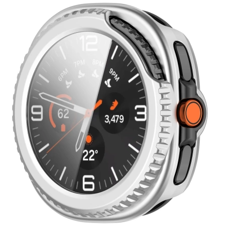 Etui ze szkłem do zegarka Bizon Case+Glass Watch do Samsung Galaxy Watch 8 Classic 46 mm, satynowo srebrne