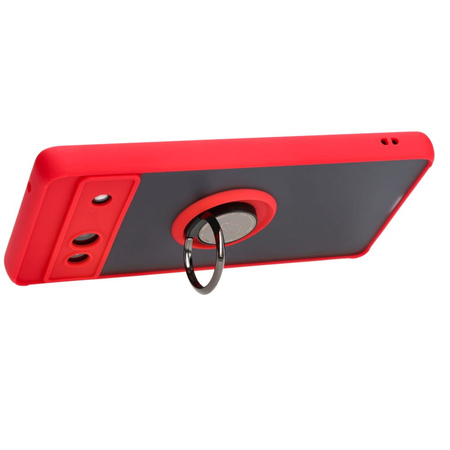 Etui z uchwytem na palec Bizon Case Hybrid Ring do Google Pixel 7A, przydymione z czerwoną ramką