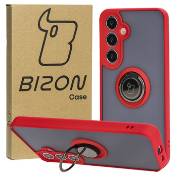 Etui z uchwytem na palec Bizon Case Hybrid Ring do Galaxy S25 Plus / S24 Plus, przydymione z czerwoną ramką
