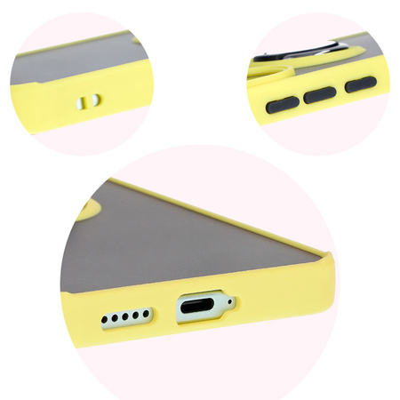 Etui z uchwytem na palec Bizon Case Hybrid Ring do Xiaomi Poco F6, przydymione z żółtą ramką