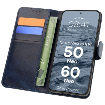 Etui z klapką Bizon Case Pocket do Motorola Edge 50 Neo/60 Neo, granatowe