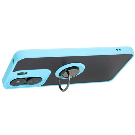 Etui z uchwytem na palec Bizon Case Hybrid Ring do Xiaomi Redmi 13C / Xiaomi Poco C65, przydymione z jasnoniebieską ramką