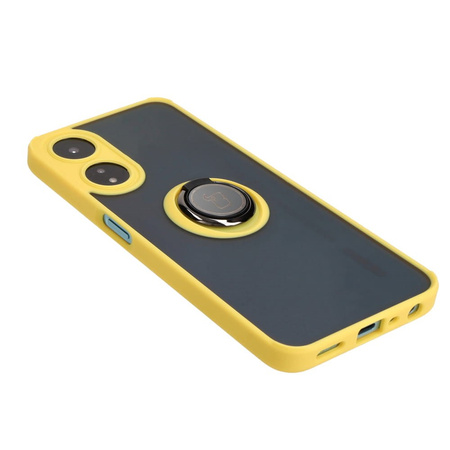 Etui z uchwytem na palec Bizon Case Hybrid Ring do Oppo A78 5G, przydymione z żółtą ramką