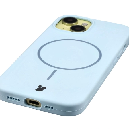 Silikonowe etui z pierścieniem magnetycznym Bizon Soft Case Magnetic do iPhone 15, błękitne