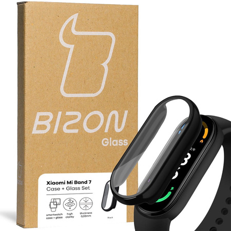 Etui ze szkłem Bizon Case, Case + Glass Set Xiaomi Mi Band 7, czarne