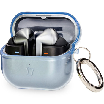 Elastyczne etui z karabińczykiem Bizon Case Headphone Clear do Galaxy Buds 3/3 Pro/3 FE przeźroczysto-niebieskie