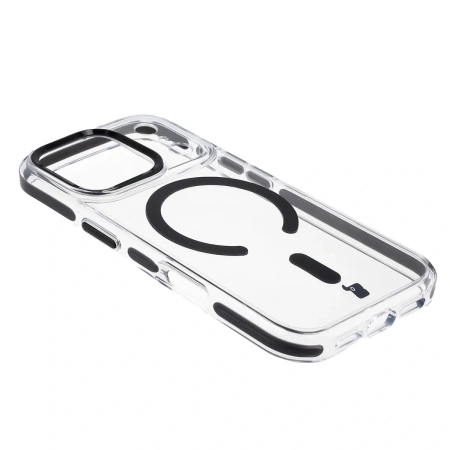 Etui z pierścieniem magnetycznym Bizon Case Marco do iPhone 17 Pro, przezroczyste z czarną ramką