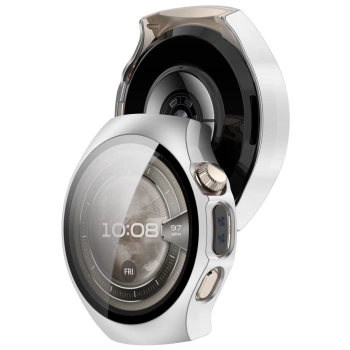 Etui ze szkłem do zegarka Bizon Case+Glass Watch do Huawei Watch 5 46 mm, satynowe srebrne