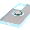 Etui z uchwytem na palec Bizon Case Hybrid Ring do Oppo Reno 12 Pro, przydymione z jasnoniebieską ramką