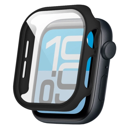 Etui ze szkłem do zegarka Bizon Case+Glass Watch do Apple Watch SE 3 / SE 2 / SE / 6 / 5 / 4 (44 mm), matowe czarne