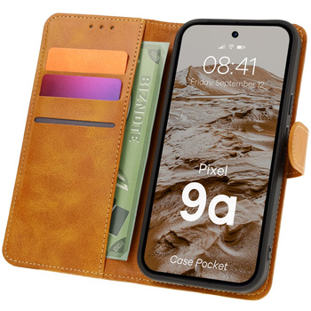 Etui z klapką Bizon Case Pocket do Google Pixel 9a, brązowe