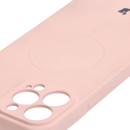 Etui silikonowe z pierścieniem magnetycznym Bizon Case Silicone Magnetic do iPhone 13 Pro Max, jasnoróżowe